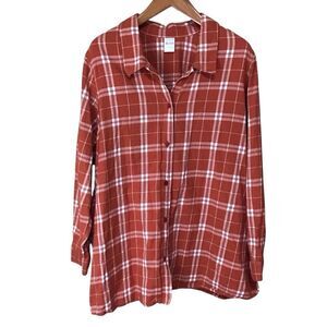 Blair Burnt Orange‎ Plaid Plus Size Flannel Button Up Shirt 3XL